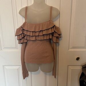 Forever 21 Sz XL Ruffled Off The Shoulder knit stretchy  Sweater GIC B1015